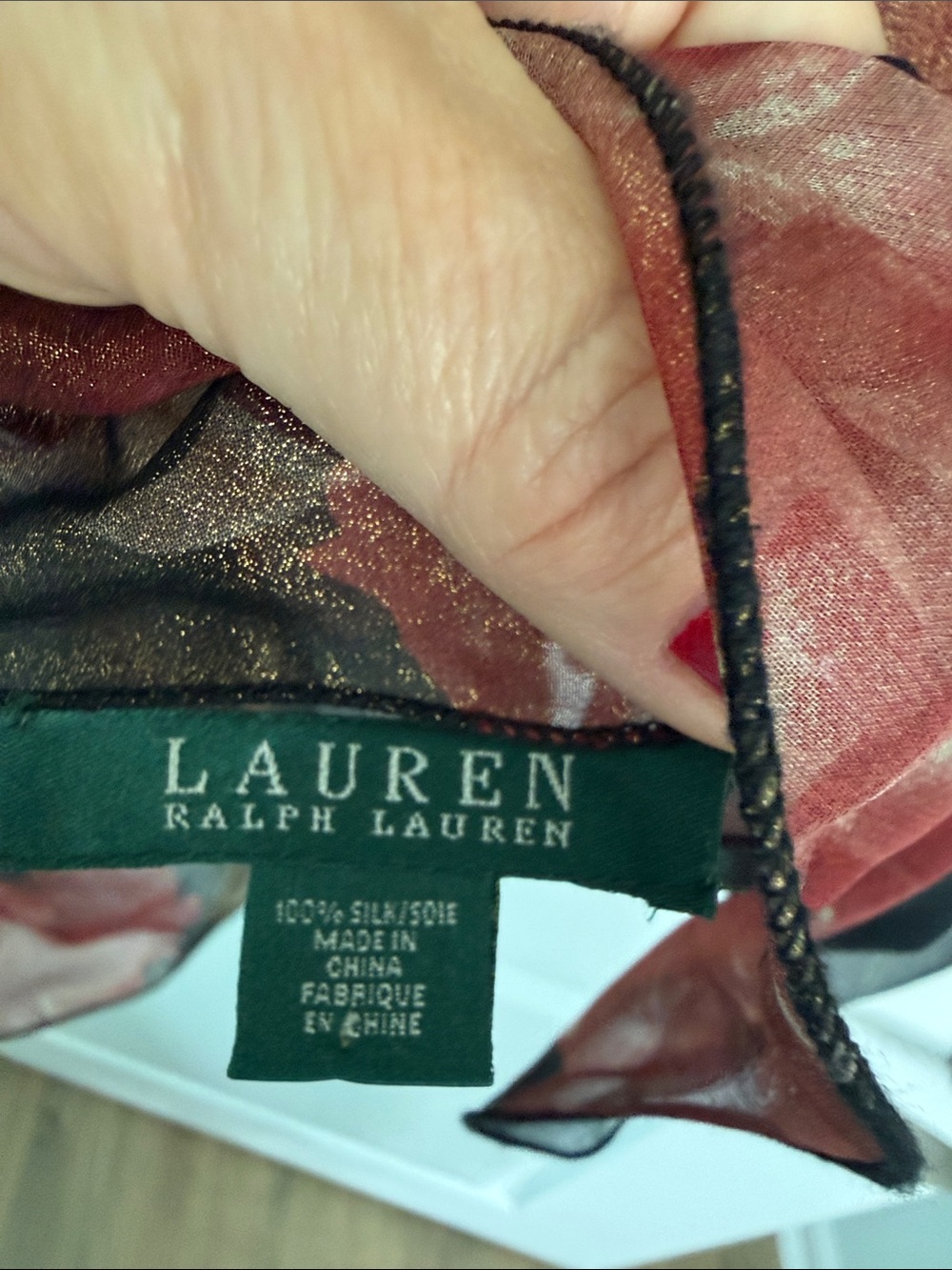 Lauren Ralph Lauren Rose and Black Silk Floral Scarf - Picture 3 of 3